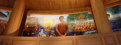 ภาพรวมจิตรกรรมติดเสาเจดีย์ ฉากที่ ๘ ก้าวเดินปัญญา